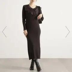 12/29まで限定お値下げ！プロポ　ケープ風レース付きニットワンピース 25AW