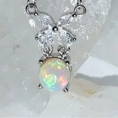 エチオピア産オパールネックレス ジルコニア 虹色遊色 ☆新品 Silver925