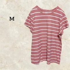 ボーダー 半袖 Tシャツ 春夏 ピンク カジュアル 【M】