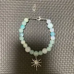 太陽チャーム付き ビーズブレスレット ブルー系