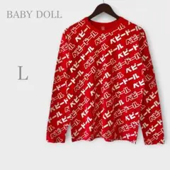 新品未使用　ベビードール　ロゴカットソー　ロングTシャツ　長袖　レッドL 総柄