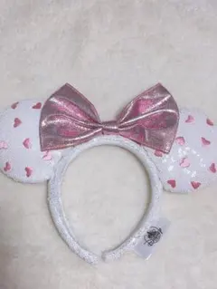 ディズニー　ミニーリボンカチューシャ　ハート柄 ピンク