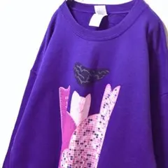 ギルダンミランダシングス猫ネコデカロゴ スウェットトレーナーパープル紫L古着
