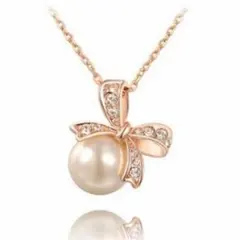 パール リボン ネックレス ローズゴールド 真珠 EARTHER RING