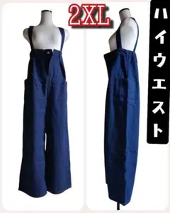 格安 デニムパンツ 大人カジュアル サロペット 体型カバー 2 XL