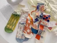 夏用！カラフルデザインのソックス5足セット