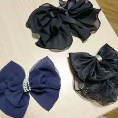 【美品】リボン バレッタ 3点セット（シニヨンネット付き・パール風装飾・フリル）