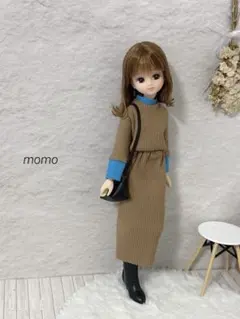 22cmドール服 配色切り替えニット♡セットアップ♡