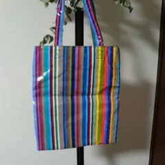 未使用☆ストライプ☆エナメル☆マチなしＡ4 トート☆