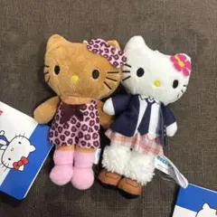 ハローキティ　ぬいぐるみマスコット　日焼けヒョウ柄キティ　制服キティ　2点