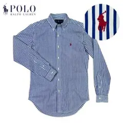 ポロラルフローレン美品☆ブルーストライプ クラシックフィット ボタンダウンシャツ