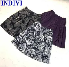 インディヴィ ３点セットフレアスカート総柄パープルグレー38 C9971