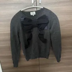 グレー 大きなリボン付き 長袖ニット