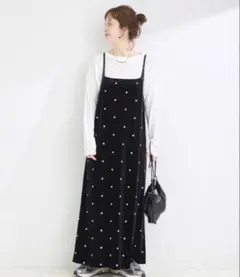 【美品】B.C STOCK ベロアフラワー刺繍ワンピース