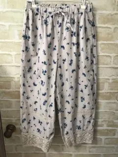 Samansa Mos2 綿麻花柄パッチワークパンツ　ベージュ