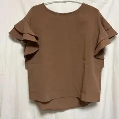 美品：INTER PLANET：フリル袖　背中フリルブラウス・ブラウン