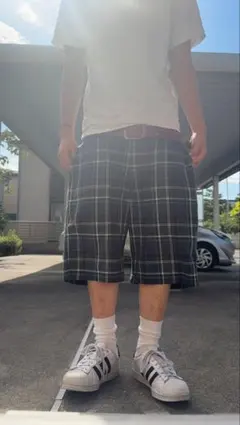 archive checkered wide baggy shorts