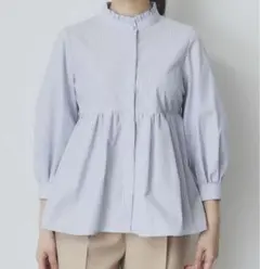 フリルバンドカラーペプラムブラウス七分丈　index LL