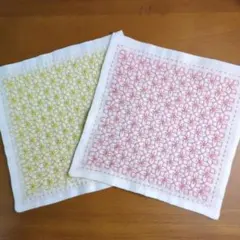 刺し子ミニふきん 完成品２枚セット（銭形刺しアレンジ）