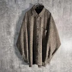 【一点物】ブラウン総柄シャツ 日本製 ポリ素材 渋柄 ゆるダボL シック　茶系