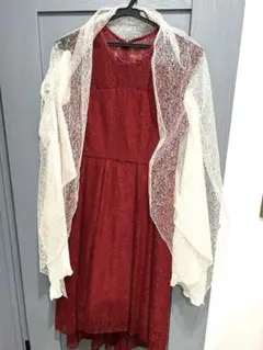 ワインレッド レース Aラインドレス セット赤 パーティードレス 結婚式 二次会