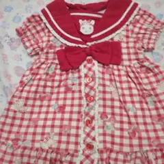 クーラクール　 赤と白チェック うさ耳半袖ワンピース