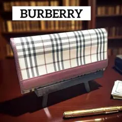 BURBERRY バーバリー ノバチェック柄 折り財布 長財布 ボルドー エンジ