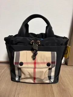 未使用タグ付き　ブラック&チェック　バッグ　ショルダー付き