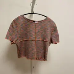 DIVIDED H&M マルチカラー Tシャツ M 丈短め　ピンク、緑、オレンジ
