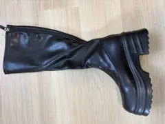 ブラックレザー ロングブーツ 厚底