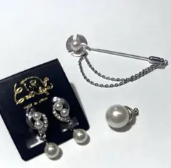 真珠 パール ピンブローチ シルバー ペンダント イヤリング セット