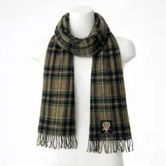 ラムウール100% マフラー チェック柄 ブラウン×グリーン スコットランド製