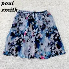 【美品】 paul smith ひざ丈スカート 42L ブルー 花柄のサムネイル