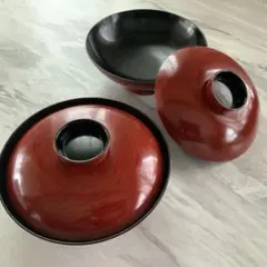 蓋つき煮物椀 赤黒 2個セット