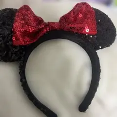 ディズニー ミニー カチューシャ スパンコール 黒 赤