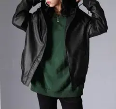 antiquaフード付きオーバーサイズレザージャケット
