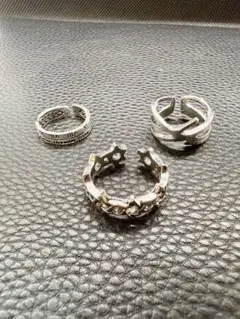 大人気3点セット シルバーオープンリングセット 切りっぱなし メキシカ