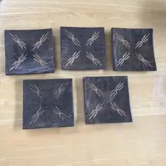 【即購入可能】アイヌ紋様　角小皿　５枚セット