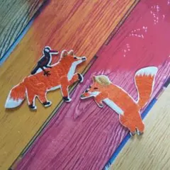 861 キツネ 狐 きつね 刺繍 アイロン ワッペン 鳥 動物 オレンジ