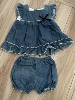 デニムフリルセット 70-80 ワンピース　パンツのサムネイル