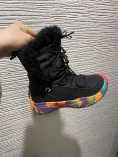 子ども用防水ファーブーツ ブラック/マルチカラー19cm