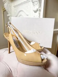 ジミーチュウ エナメル オープントゥ パンプス 37 24cm ヒール9cm