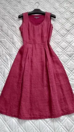 ローラアシュレイ　ワインレッドカラー麻ロングワンピース　7号　S
