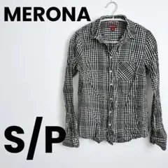 美品 MERONA 【S/P】 チェック柄 長袖シャツ チェックシャツ 白 黒