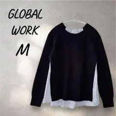 グローバルワーク バックストライプニット セーター ネイビー 秋冬 M