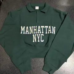 MOUSSY英字刺繍入りポロ襟グロップド丈裏起毛トレーナー