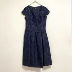 カールパークレーン 花柄 ジャガード ワンピース フォーマル 【S】 ネイビー