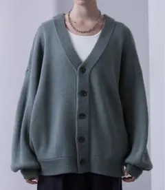 LOOSE ボリュームスリーブオーバーニットカーディガンSサイズブルーグリーン