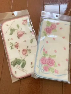 アンティーク風バラ柄タオルハンカチ2枚セット 新品未使用