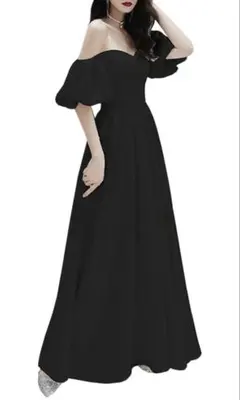 オフショルダー パフスリーブ ドレス　黒